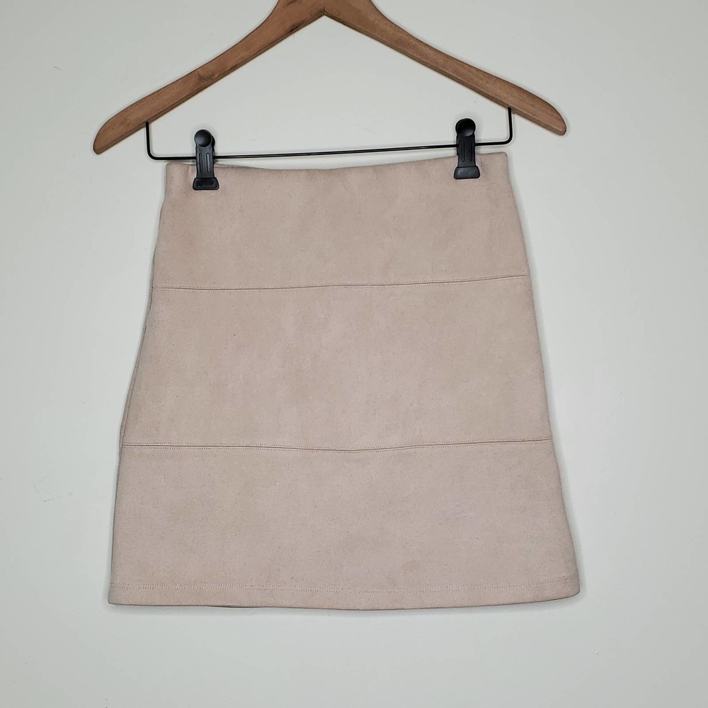 Seek The Label Vegan Suede Ecru Mini Skirt Y2K, S - Picture 2 of 6